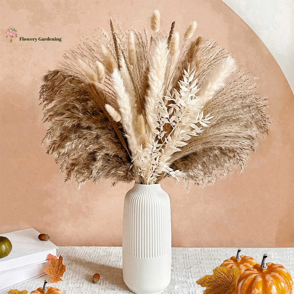 

110pcs Pampas Dried Flowers Bunny Tail Grass Natural Bouquet Wedding Party Decor Birthday Boho Home Decor Accessories For Crafts
