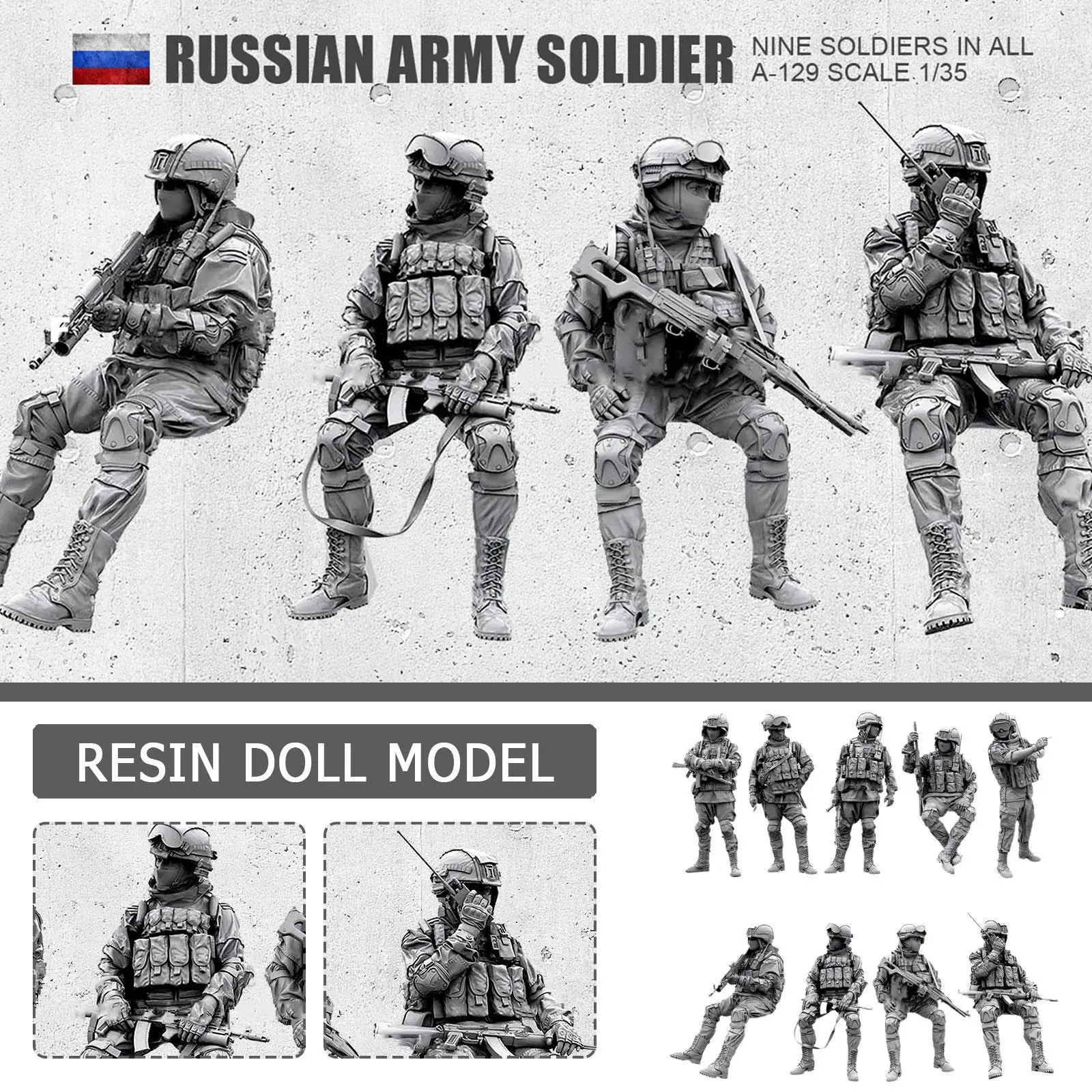

1/35(50 мм), наборы фигурок из смолы, российские современные спецназ (9 шт.), зеркальный солдат, самособранный E6Y5