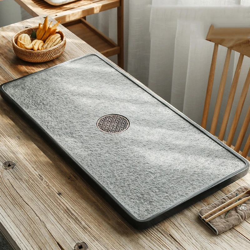 

Поднос для чая ручной работы, черный камень, китайский современный большой поднос, кунг-фу, винтажный столик, поднос для чая, роскошный серви...