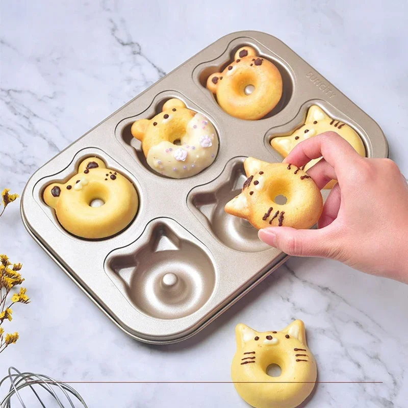 Инструменты для выпечки с мультяшным медведем в форме пончиков на 6 чашек