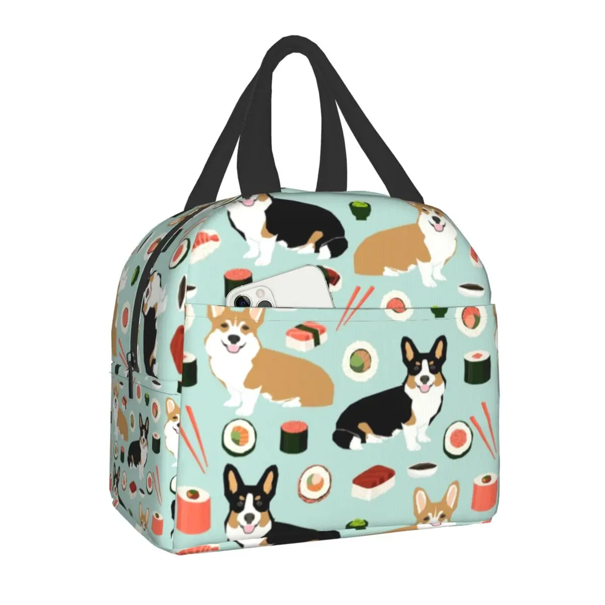 

Мультяшная японская вельская корги суши Изолированная обеденная сумка для женщин водонепроницаемый термоохладитель коробка для бенто для...