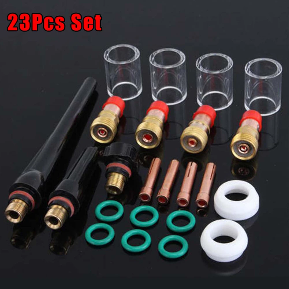 

23 PCS TIG Welding Torch Collet Gas Lens 10 Pyrex Glass Cup Kit F SP WP-17/18/26 For Arc Welding Carbon Steel Power Tool Parts