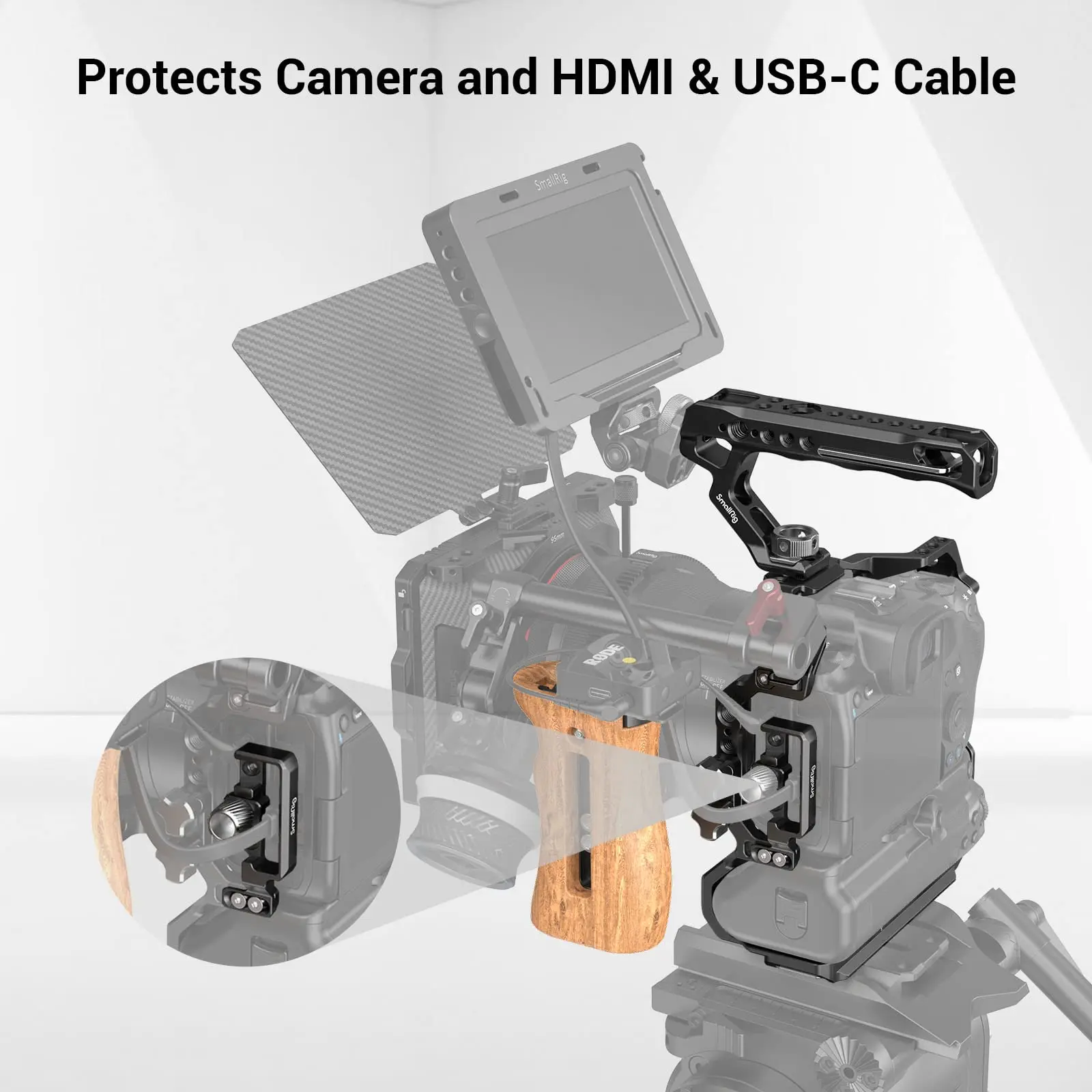 Клетка для камеры SmallRig DSLR с HDMI и фотокабелем зажим деревянной ручкой комплект