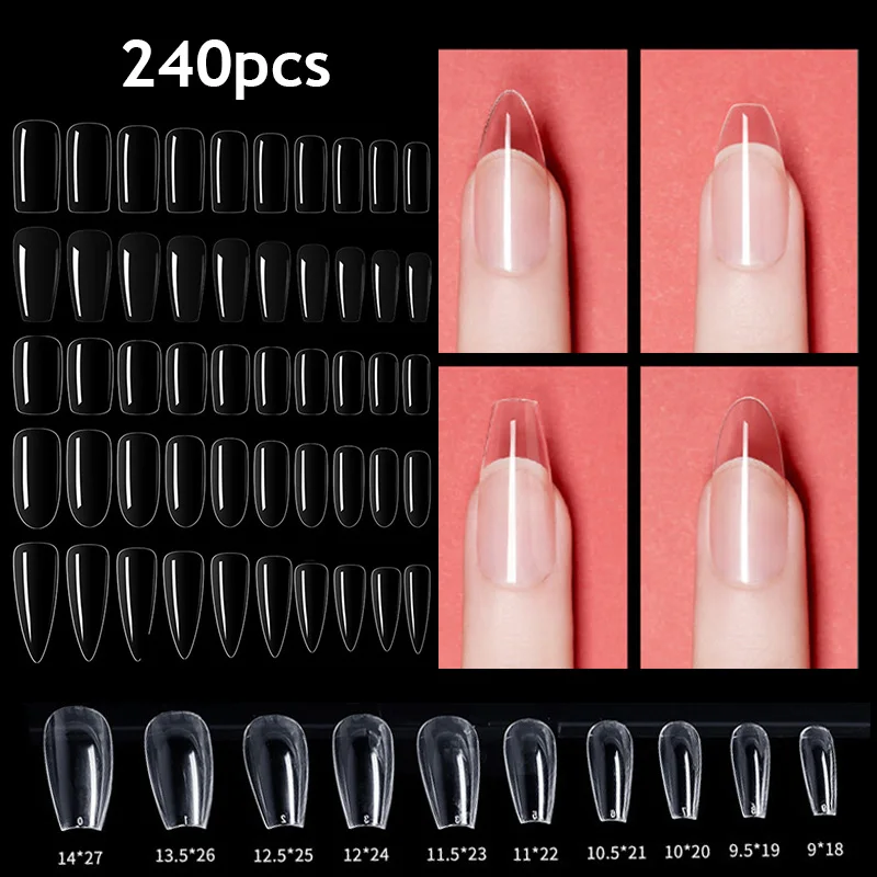 

240Pcs Seamless Nail Extension False Nails Full Cover Clear Acrylic Manicure Stiletto/Almond/Oval Nail Decor