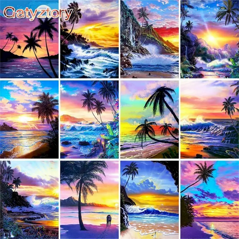 

GATYZTORY Acrylic Painting by numbers Seascape Unframe Canvas painting Scenery DIY Drawing by numbers Artwork Home decor