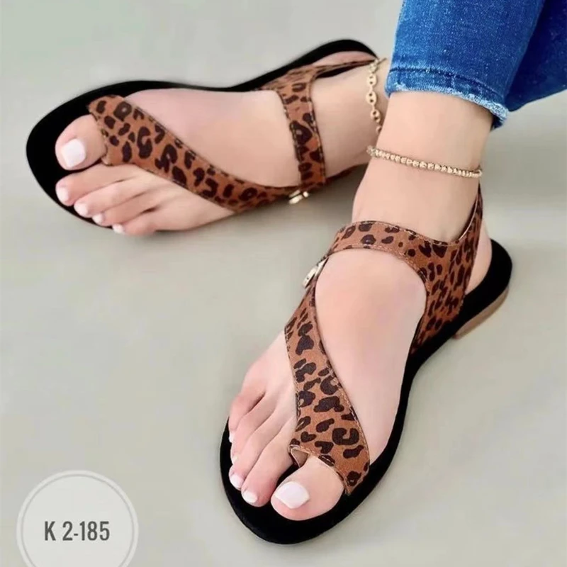 

2022 Summer New Women's Sandals Large Size Beach Flat Leopard Bunion Corrector Sandals Women's Daily All-match Women's Sandals