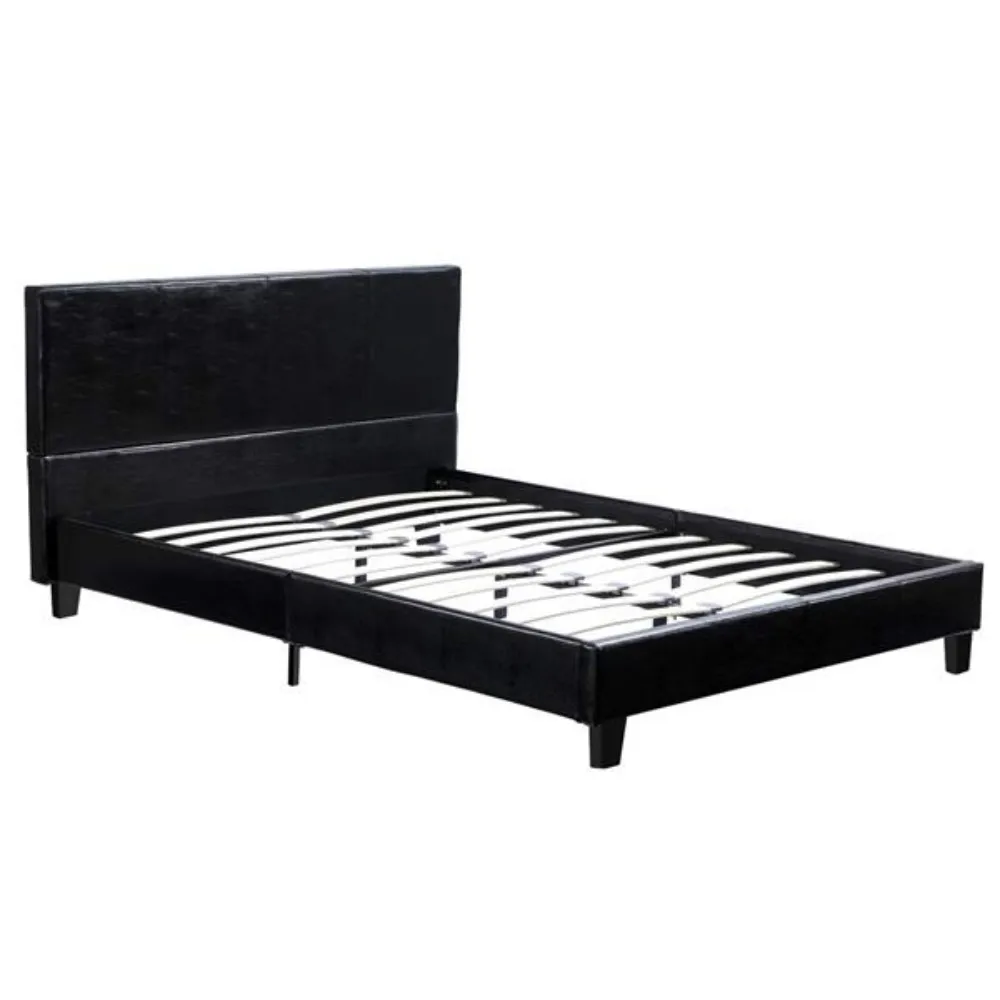 Simple Pu Bed Frame Black Twin Bed Strong Construction Solid Wood Support Easy To Assemble Stylish And Modern