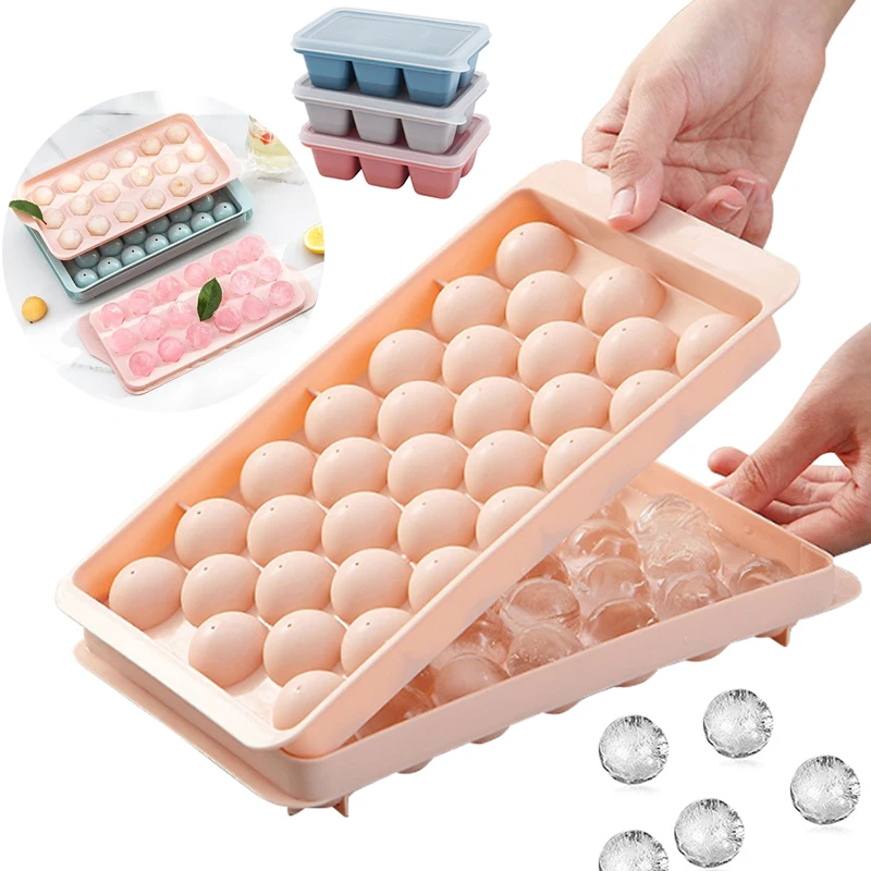 

3D Round Ice Cube Tray with Lid Plastic Diamond Style Ice Mold Refrigerator Spherical DIY Moulds Ice Ball Maker Kitchen Tools