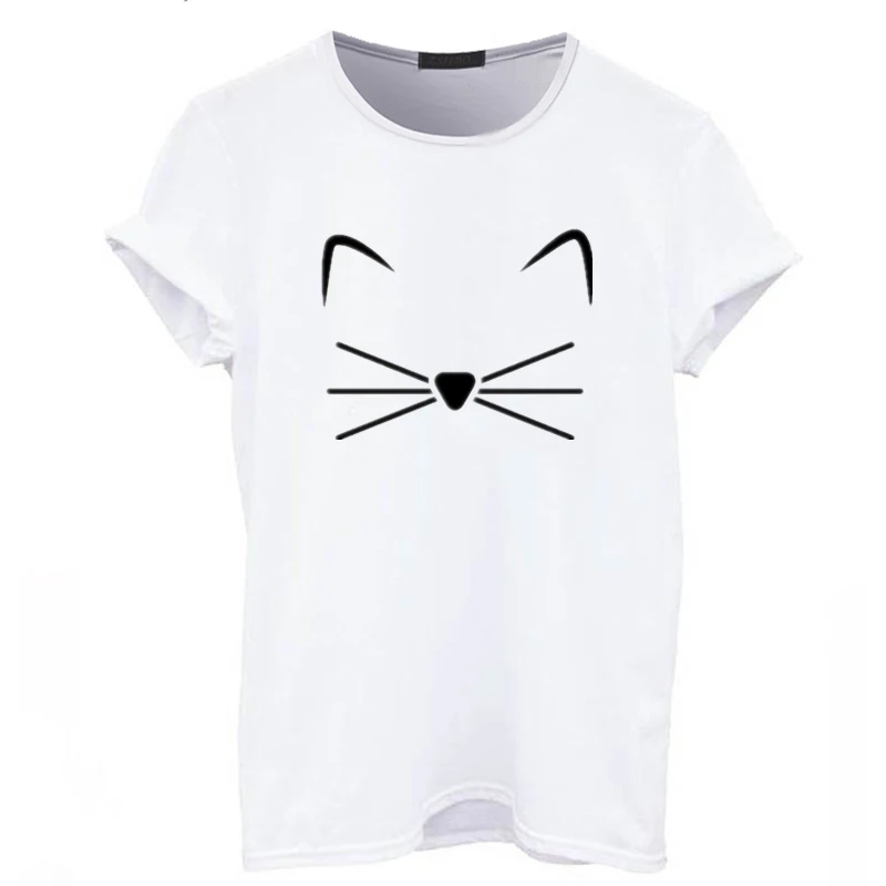

summer Black T Shirt Women Tops gothic Cartoon Cat Face Letter Print Tee Shirt Femme T-shirt Casual Tee Shirt O-neck Rock Tops