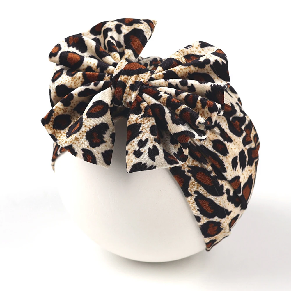 

Big Bows Baby Hat Leopard Print Baby Turban Girls Hats Winter Warm Velvet Infant Beanies Cap Toddler Headwrap Newborn Bonnet