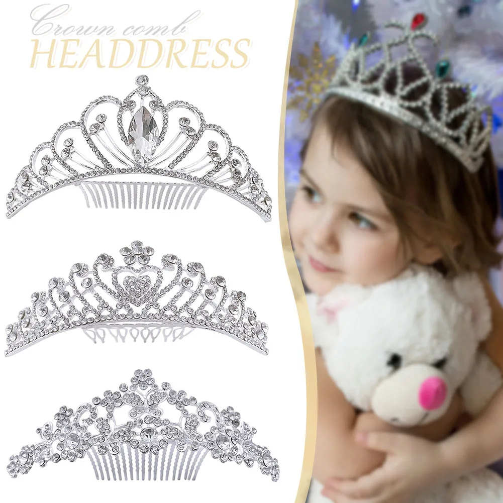 

Children's Crown Comb Flower Girls Inlaid Rhinestone Pearl Tiara Hair Accessory Child Girls Concise Creative Special Shining d88
