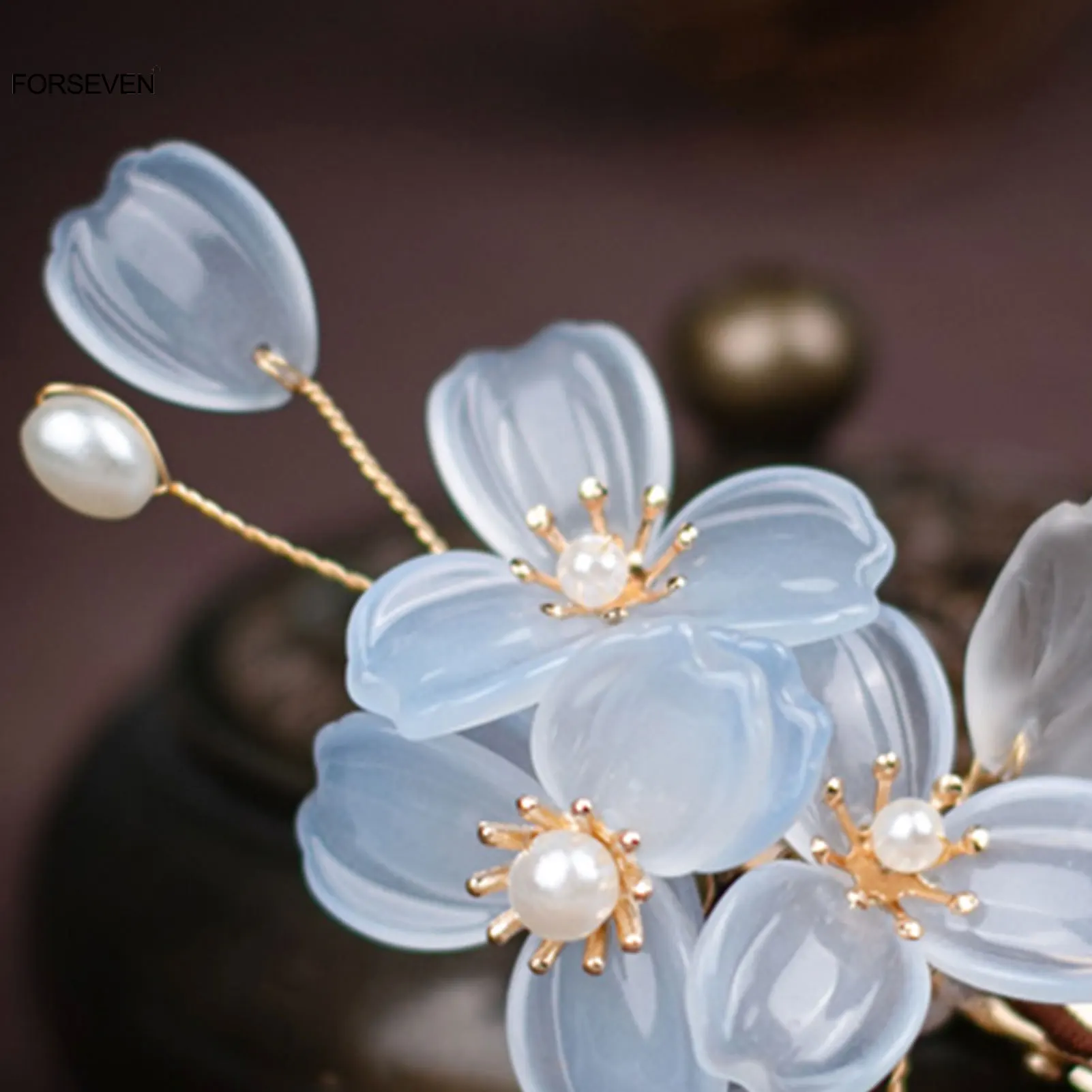 Retro Fashion Flower Hairpins and Side Clips for Women Girls Chinese Hanfu Dress Hair Jewelry Accessories Pearls Headpieces images - 6