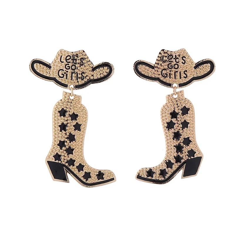 Классические металлические черные ковбойские ботинки со звездами