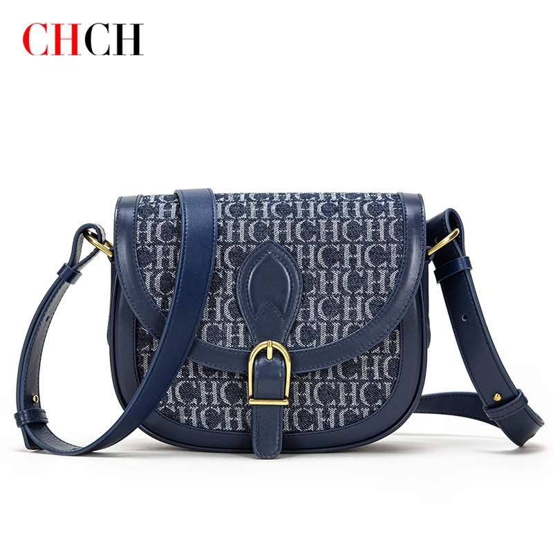 CHCH 2023 New Luxury Designer Premium Women's Handbag Denim + Leather Fashion Messenger Shoulder Bag Coin Purse 1pcs