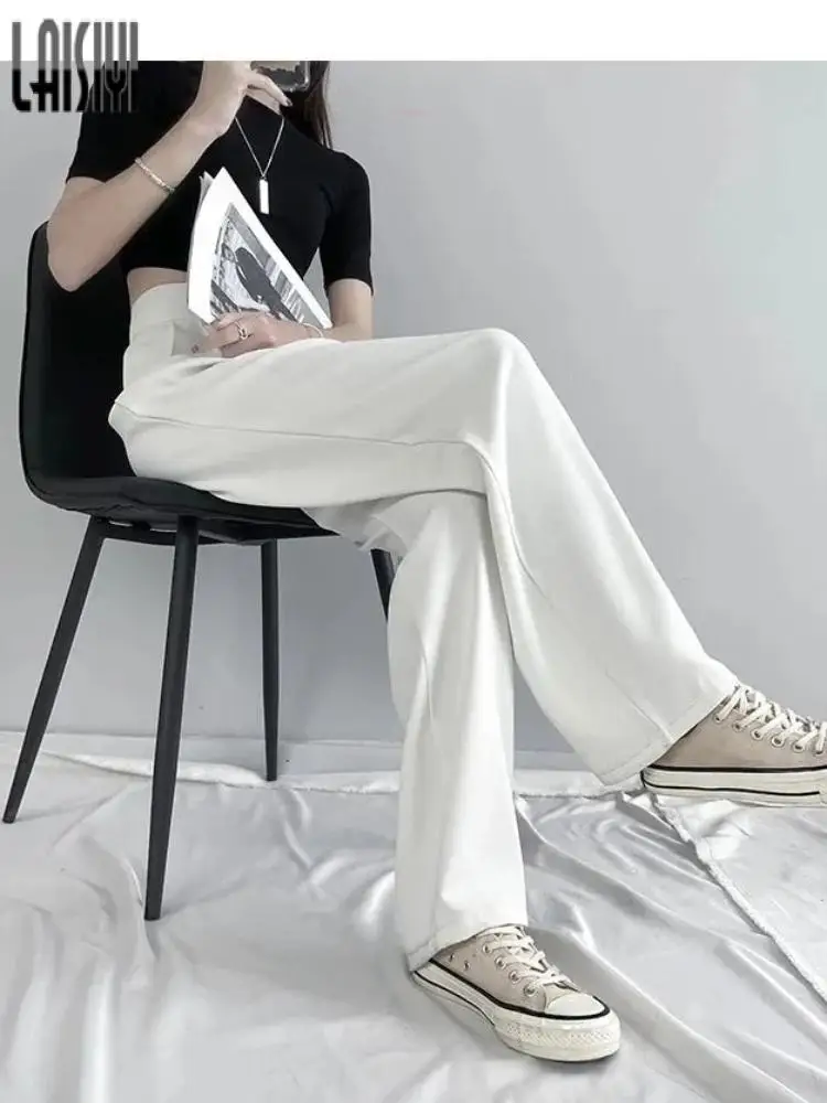 

LAISIYI White Suits Pants Ladies Casual High Waist Loose Wide Leg Pants for Women Spring Autumn 2023 Female Full Length Trousers