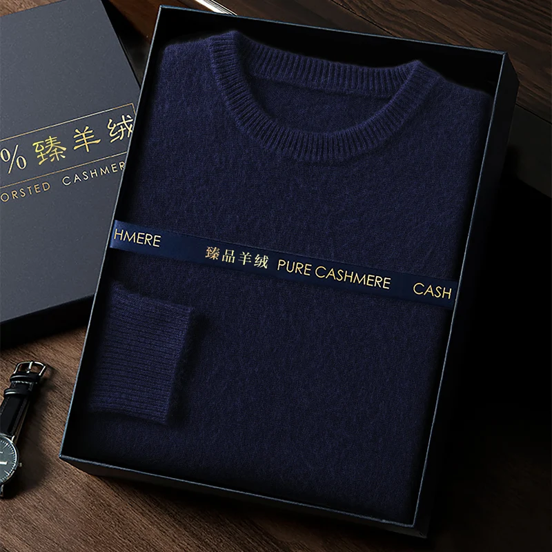 Мужской пуловер из 100% козьего кашемира с круглым вырезом свитер базовый