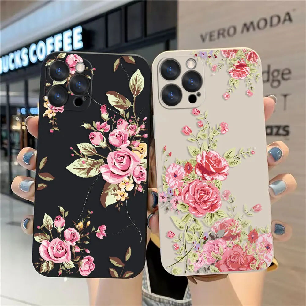 Phone Case For Apple iPhone 14 13 12 11 Pro XS Max Mini X XR SE 7 8 6 Plus Case Cover Funda Cqoue Shell Capa Pretty Pink Flowers