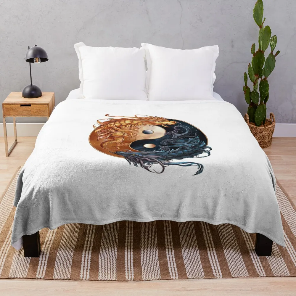 Одеяло с драконом Инь Ян клетчатое теплое зимнее декоративное одеяло для дивана