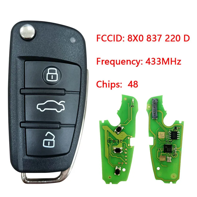 CN008025 Aftermarket For Audi A1 Q3 FLIP Remote Key 3 Button 433mhz id48 Chip FCCID 8X0 837 220 D |