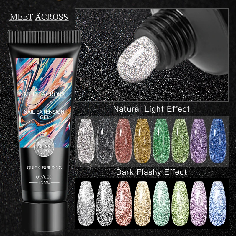 

15ML Reflective Poly UV Nail Extension Gel Acrylic Color Poly UV Nail Gel For Extension Finger Quick Building Poly UV Nail Gel