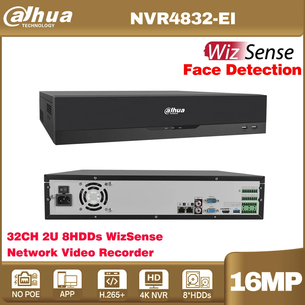 Фото Dahua 16MP 32CH 2U 8HDD NVR4832-EI Сетевой видеорегистратор WizSense AI по NVR SMD Plus Распознавание лиц Аудио сигнализация ввода-вывода №1