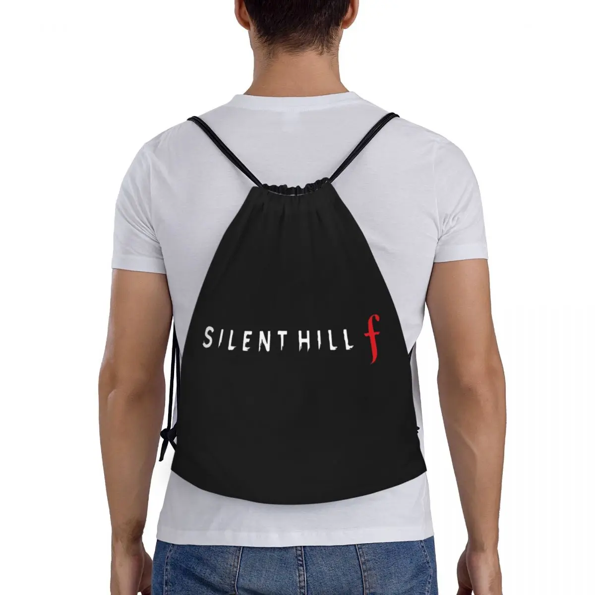 Фото Рюкзаки с логотипом видеоигры Silent Hill F, модные сумки на шнурке, сумки для мелочей, сумки для книг для мужчин и женщин, школьные сумки №2