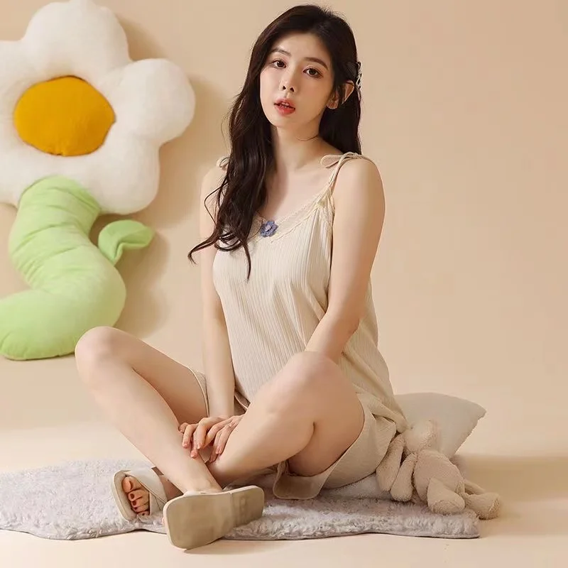 Pajama Women's Summer Suspender Shorts Two-piece Lace Sexy Cute Comfortable Sleeveless Home Clothes