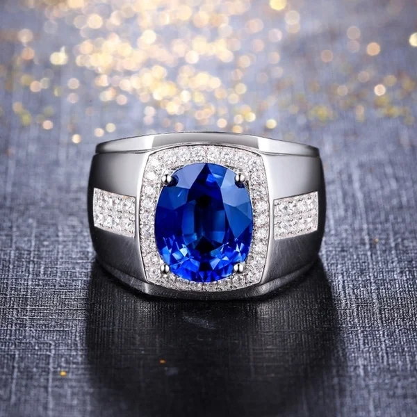 

Luxury Oval Glass Filled Blue Rings for Men Creative Exquisite Silver Color Ring Jewelry Wedding Anniversary Gift whole sale