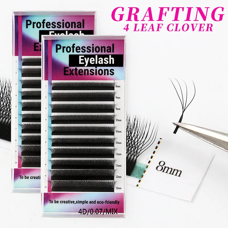 

10 Rows/Box 4D W Shape Clover YY Type Grafted False Eyelashes Individual Extension Tips Natural Thick Fake Eye Lashes 8-12mm