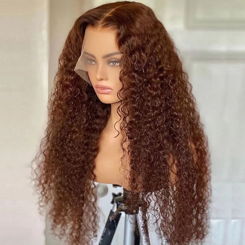 

Auburn Brown Kinky Curly Natural Synthetic Hair Wigs for Black Women Glueless 13x4 Transparent Lace Front Wigs Lolita Daily Use