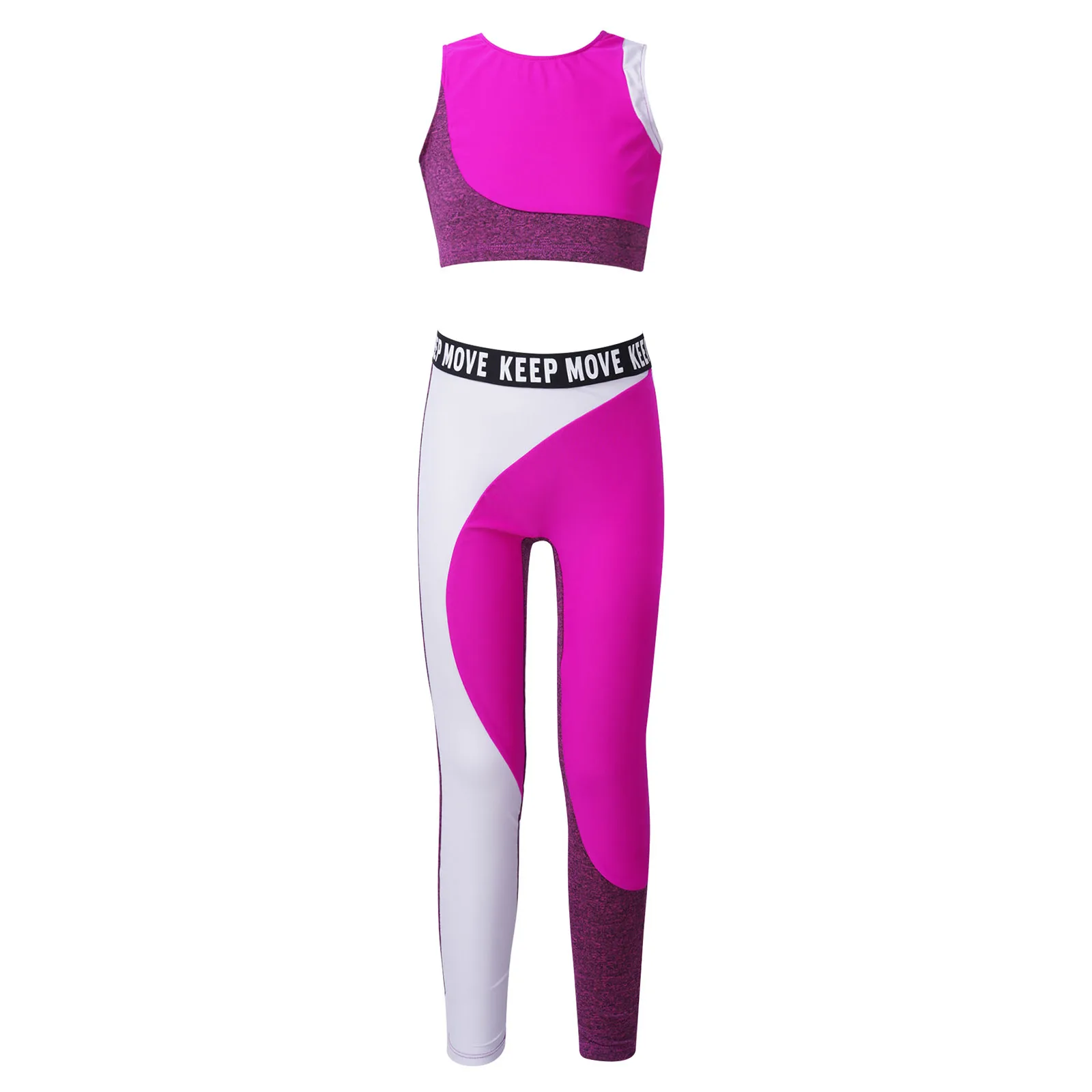 2Pcs Kids Girls Yoga Suit Gym Workout Sets Sleeveless Sports Crop Top High Waist Leggings Pants Set Running Gym Yoga Sportswear