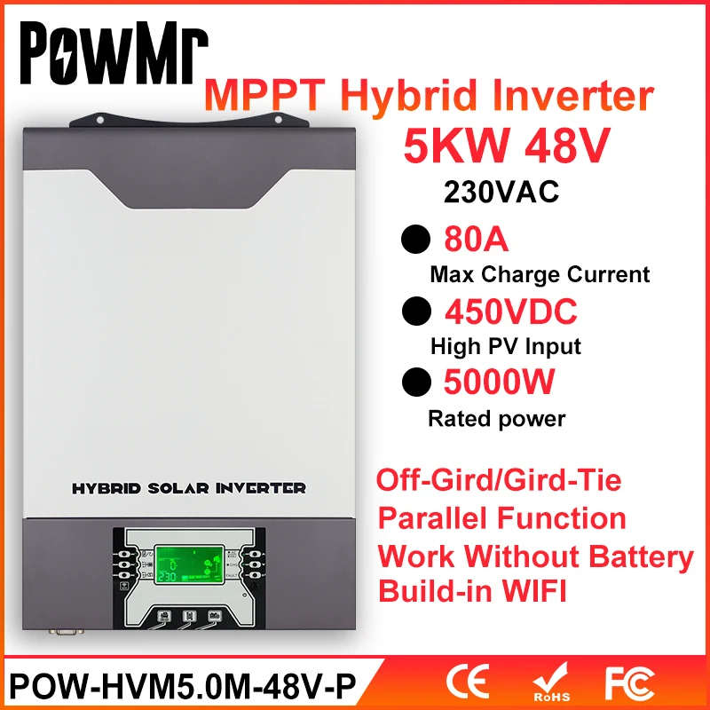 Инвертор солнечный PowMr 5 кВт 48 В 230 гибридный инвертор немодулированного