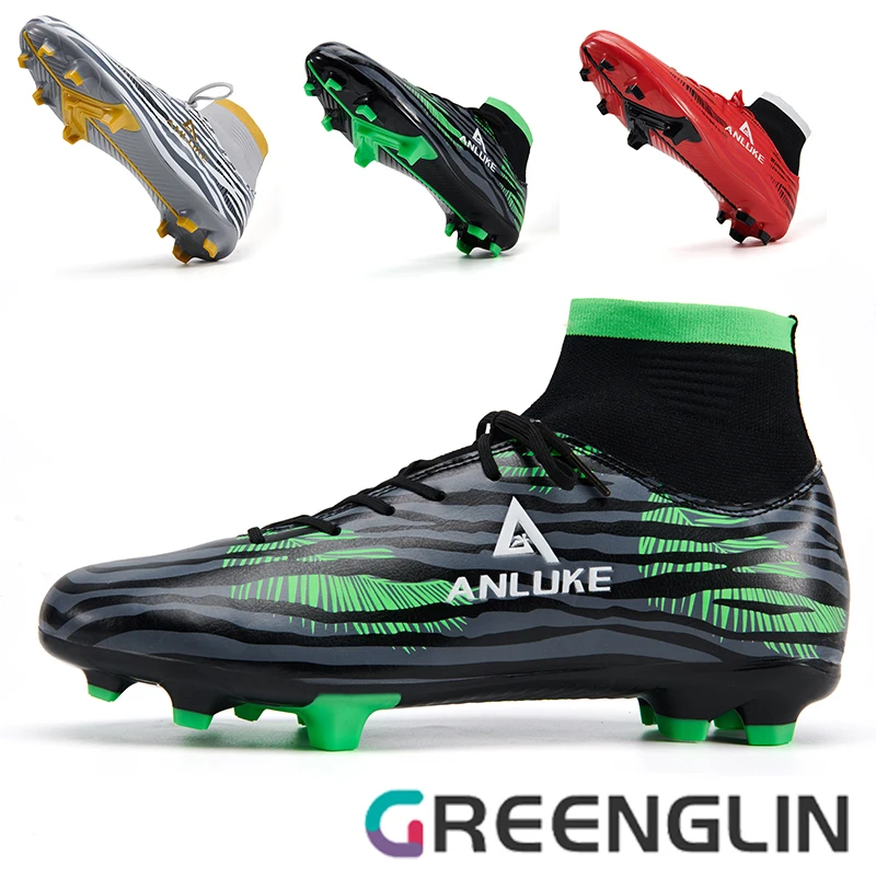 

GREENGLIN-2101 Men Soccer Shoes TF/FG High Ankle Football Boots Male Teenagers Adult Cleats Grass Training Match Sneakers 35-45