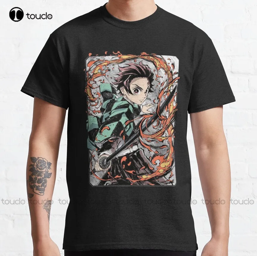 

Классическая футболка Tanjiro Demon Slayer, черные рубашки для мужчин, индивидуальная футболка для подростков, унисекс, футболка с цифровой печатью, ...