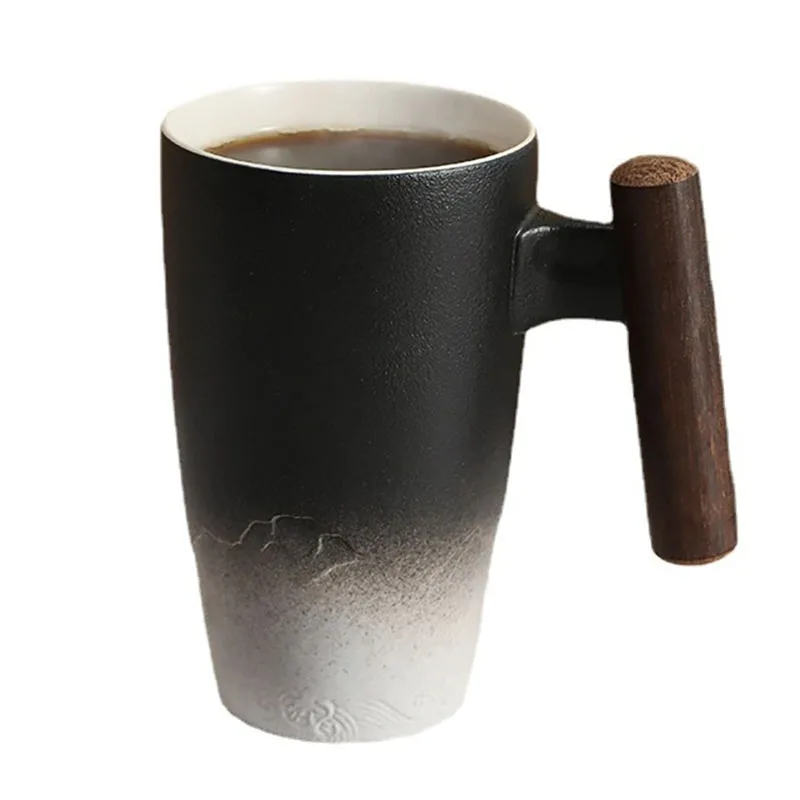 

New Creative Cups for Coffee Tea Cup with Lid Filter Ceramic Mug Cup with Wood Handle Coffee Mug Water Cups Gifts Father's Day