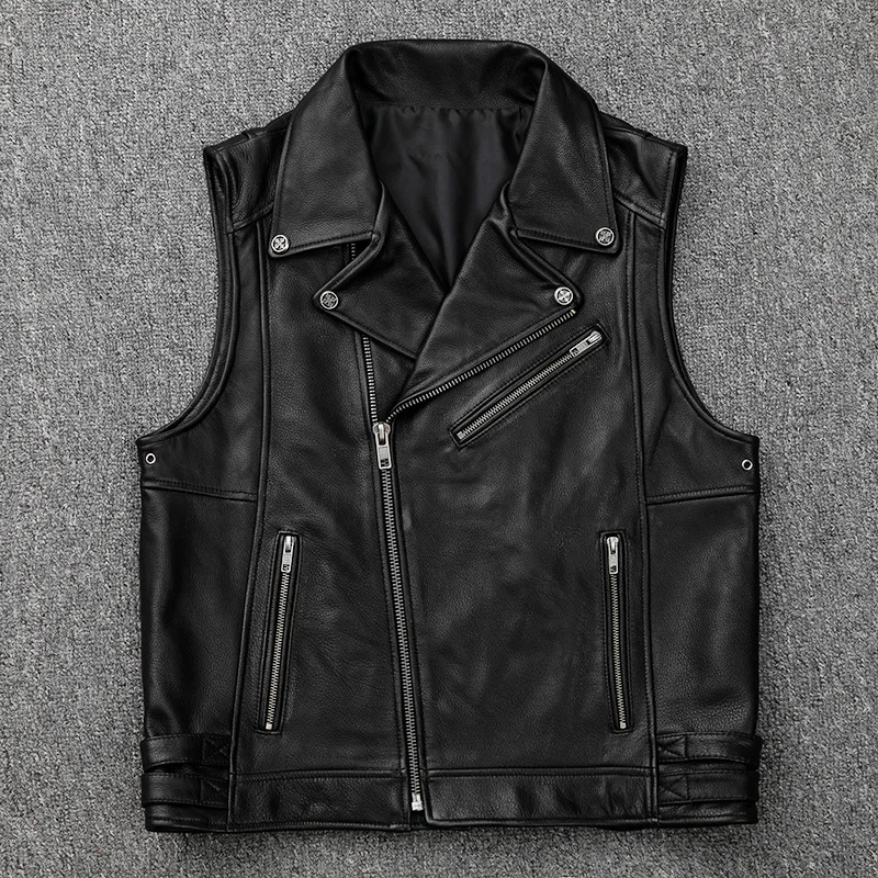 

Free Shipping Men's Genuine DHL Leather Motorcycle Professional Large Size Vintage Cowskin Biker Sleeveless Vest Jackets