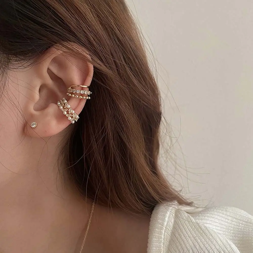 

Ear Circle Multi-layer Gold Earrings Round Pearl Ear Bone Clip Women Earrings Korean Style Ear Cuff Clip Earrings Set