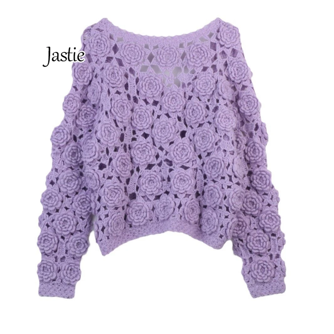 Женский мохеровый свитер Jastie фиолетовый с длинными рукавами и трехмерным