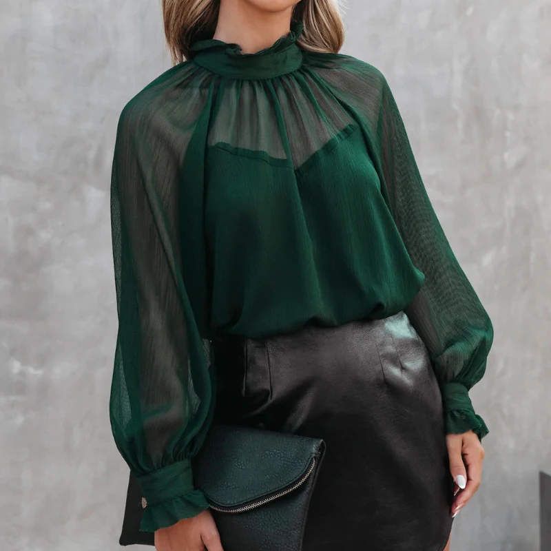 

Fashion High Collar Lantern Long Sleeve Shirt Office Lady Spring and Autumn 2023 New Women Blouses Tops Clothes Blusas 23564