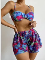 allover print bikini swimsuit with beach shorts