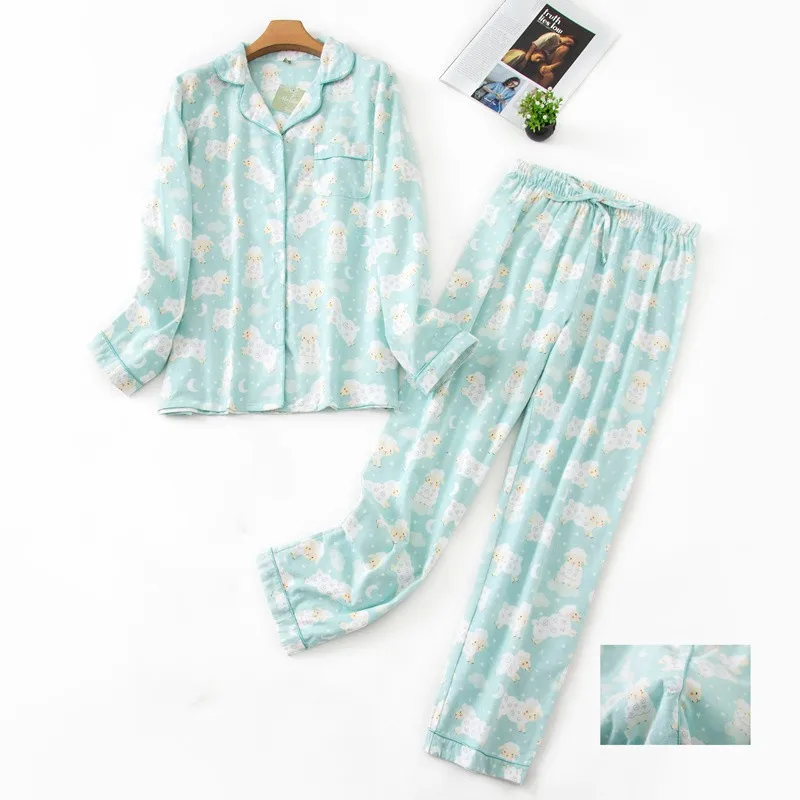 Full Pajamas Set Sexy Stripe Autumn Cartoon Sleepwear For Women Soft comfortable Pyjama Women's 100%Cotton Homewear Plus Size