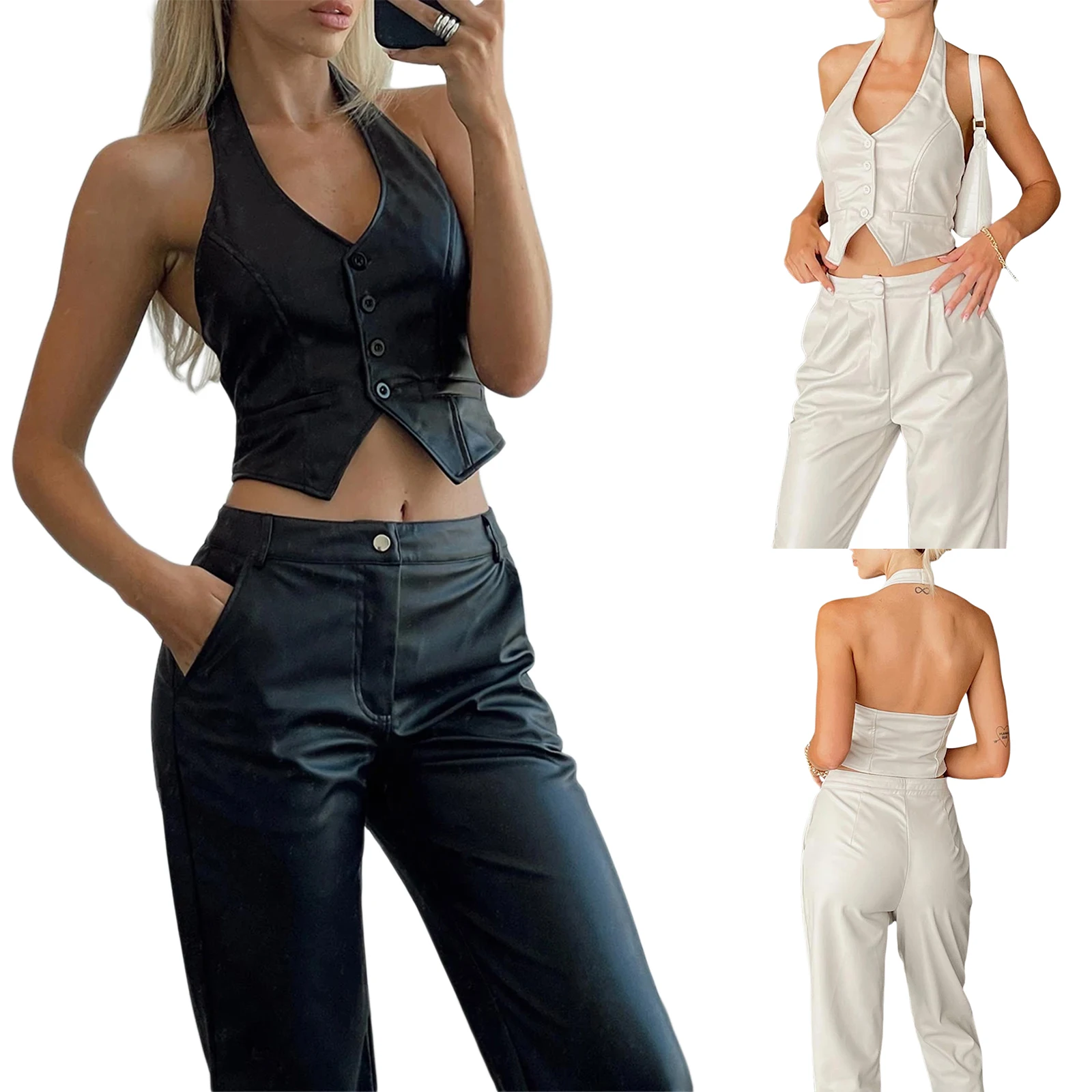 

Женская однотонная майка на пуговицах, с лямкой через шею, Размеры S/M/L/XL