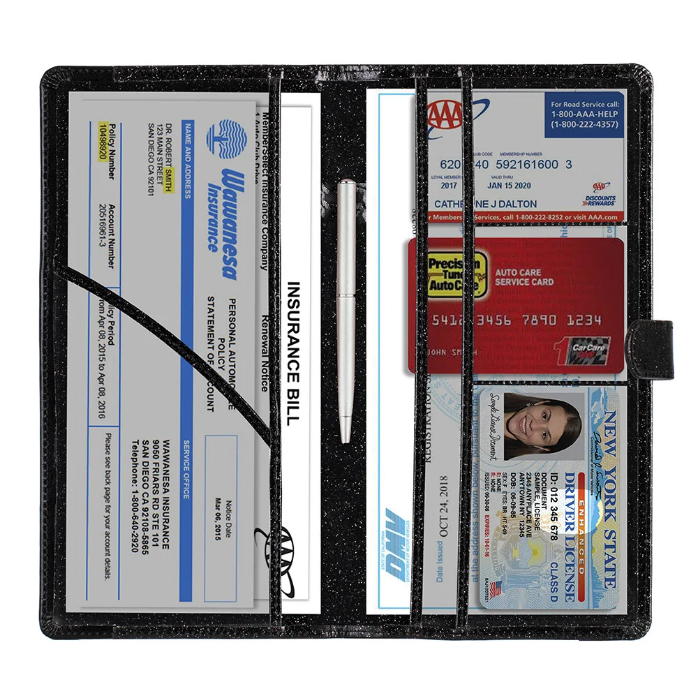 Car Document Holder Car Registration Insurance Holder Best PU Leather Wallet Accessories Case with Magnetic Style