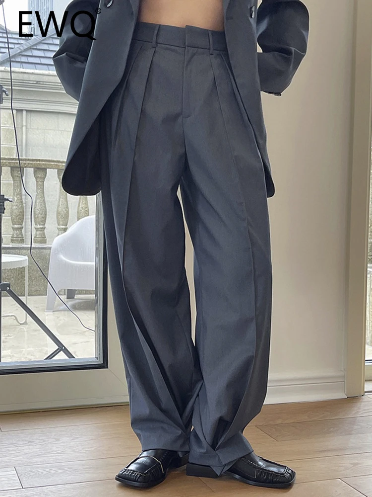 

EWQ Korean Version Pleated Design Wide Leg Pants For Women Solid High Waist Casual Loose Trousers 2023 Spring New 26D1068