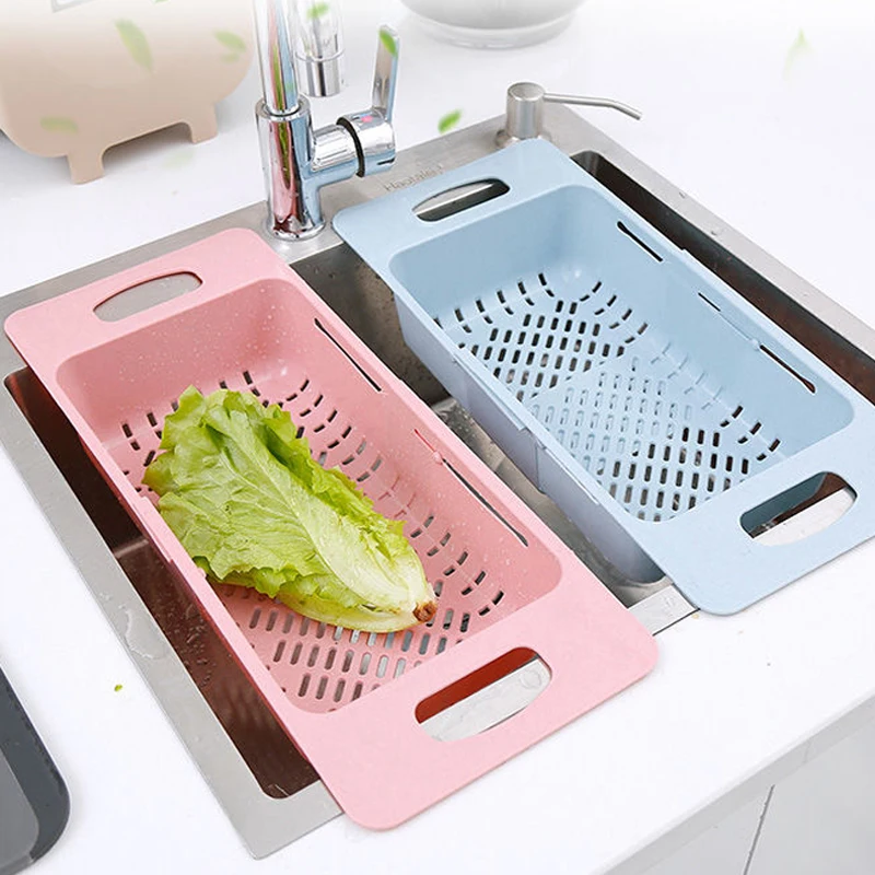 

Retractable Plastic Fruit Storage Baskets for Kitchen Sink Drain Basket Shelves Home Organizer Accessories