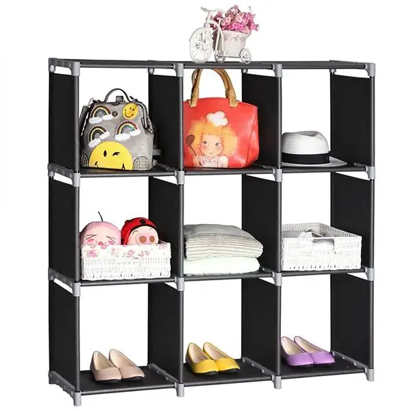 New 3 Tier Storage Shelf Multifunctional Assembled 6/9 Cube Cabinet Bookcase Plastic Storage Closet Shelf Black or Dark Brown