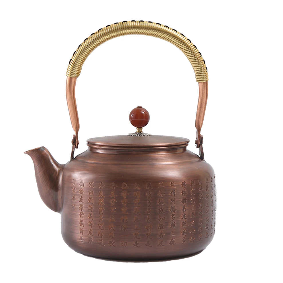 

Retro Heart Sutra Red Copper Pot 1.4L Hand-Made Boiling Kettle For Brewing Tea Zen Household Boiled Tea Pot Gifts Healthy Kettle