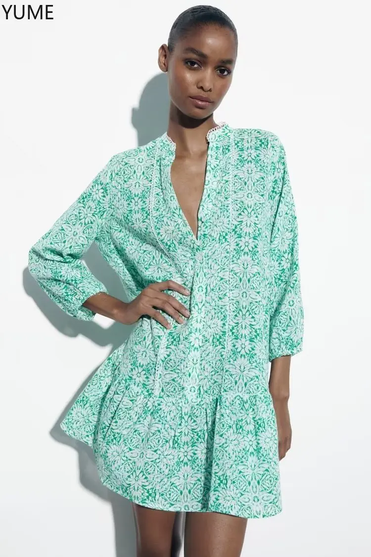 

Summer Dress Dresses with Long Sleeves Vintage Dress Beach Short Dress One Piece Women Clothing