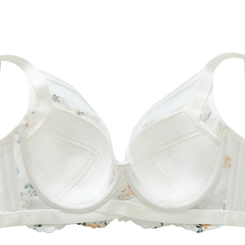 Womens Soft Cups Minimizer Bra Full Coverage Non Padded Underwire Lace Floral Push Up Bra Female Lingerie 32 34 36 38 40 C D E F