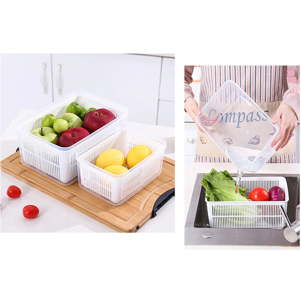 

Household Kitchen Refrigerator Food Fruit Preservation Box Crisper Sealed Storage Box Rectangular Drain Transparent Storage
